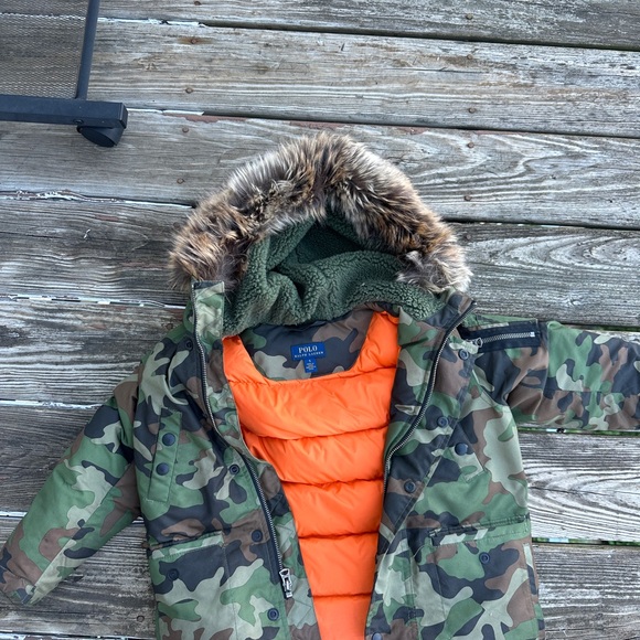 Polo by Ralph Lauren Kids Camouflage Puffer Jacket with Orange Lining